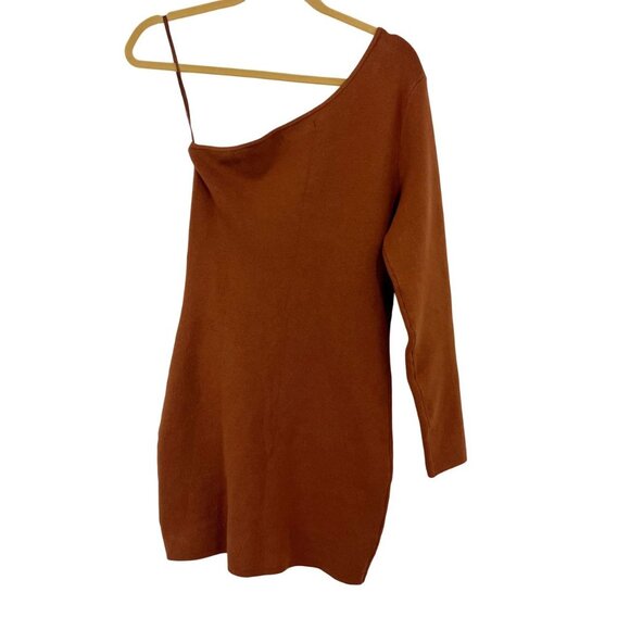 NEW Abercrombie & Fitch Brown Knit One Shoulder Bodycon Mini Dress Size Large - Picture 2 of 7